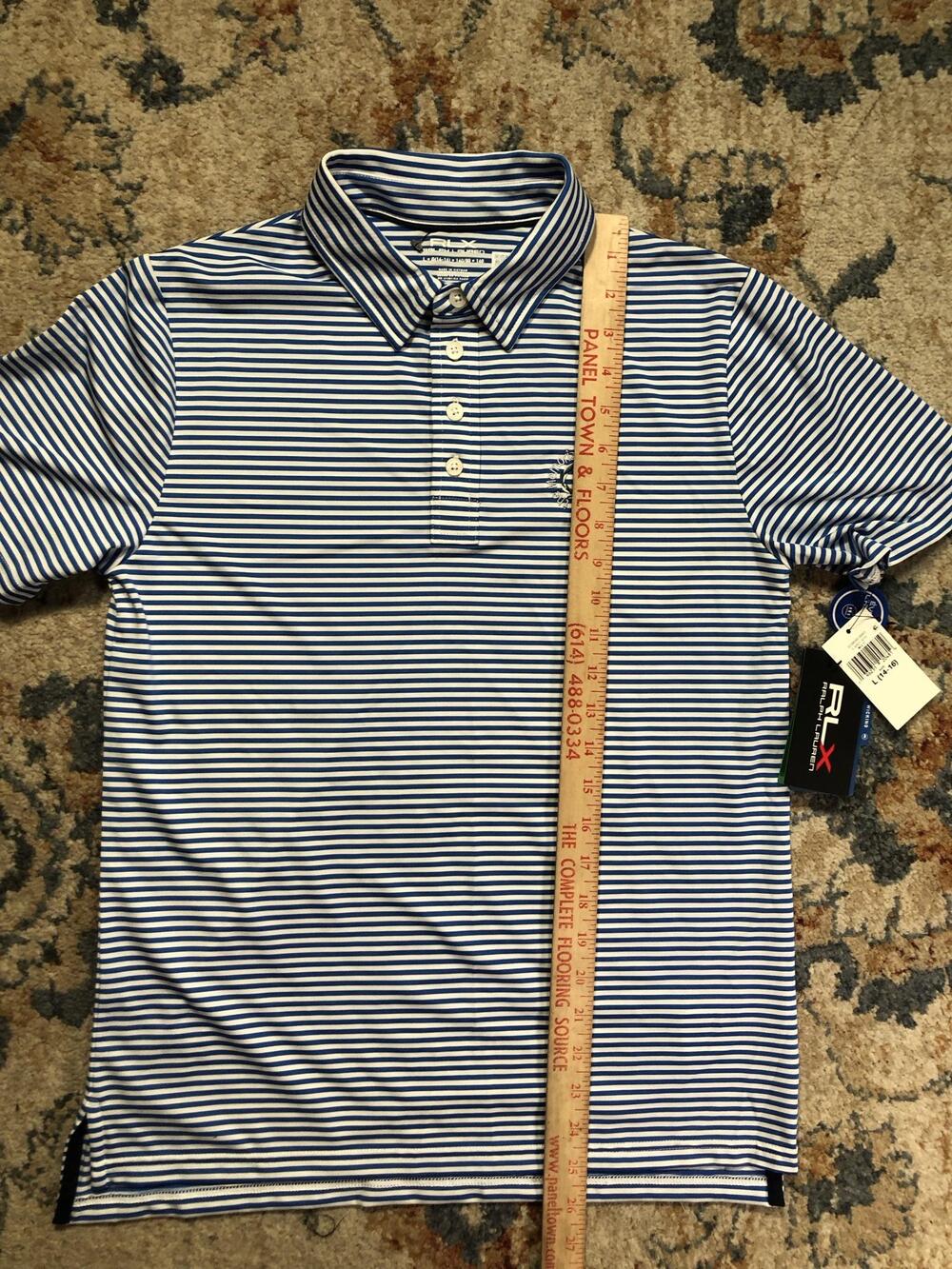 RLX Ralph Lauren Polo Shirt Boys L 14-16 Blue Stripe Memorial Golf Short Sleeve - Picture 13 of 14